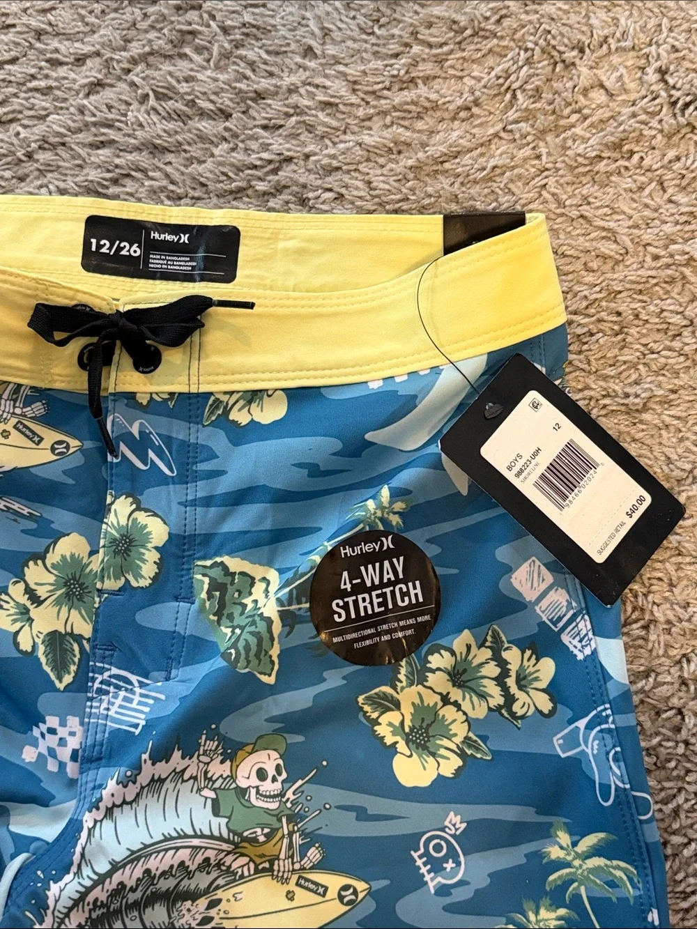 Hurley Boys Blue & Yellow Floral Surf Boardshorts with Surf Graphic